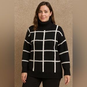 Cuddl Duds Black and White Checkered Turtleneck Sweater